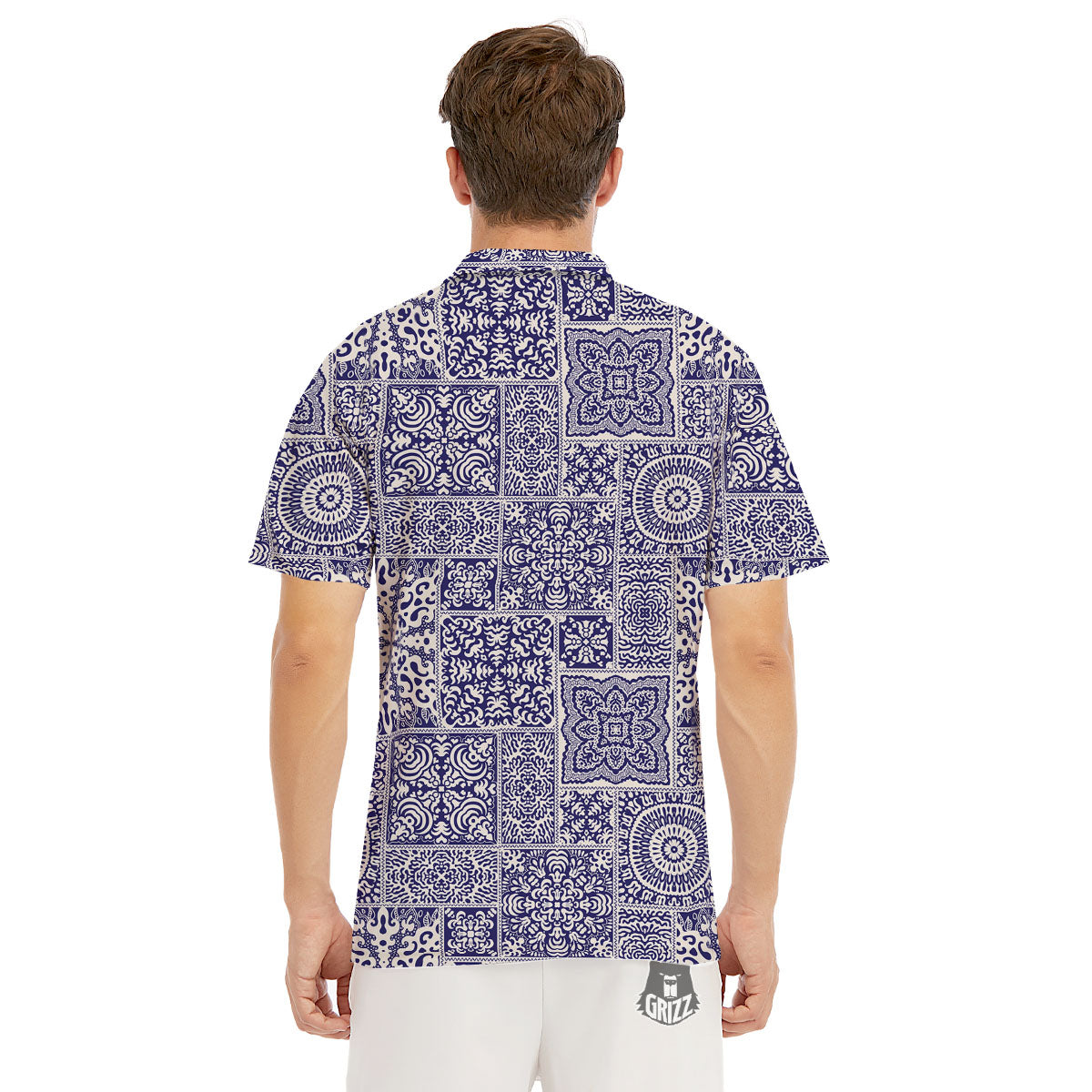 Mandala Patchwork Square Bohemian Print Pattern Men's Golf Shirts-grizzshop