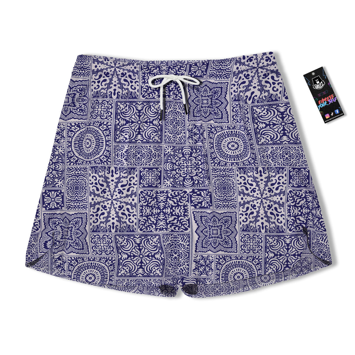 Mandala Patchwork Square Bohemian Print Pattern Men's Running Shorts-grizzshop
