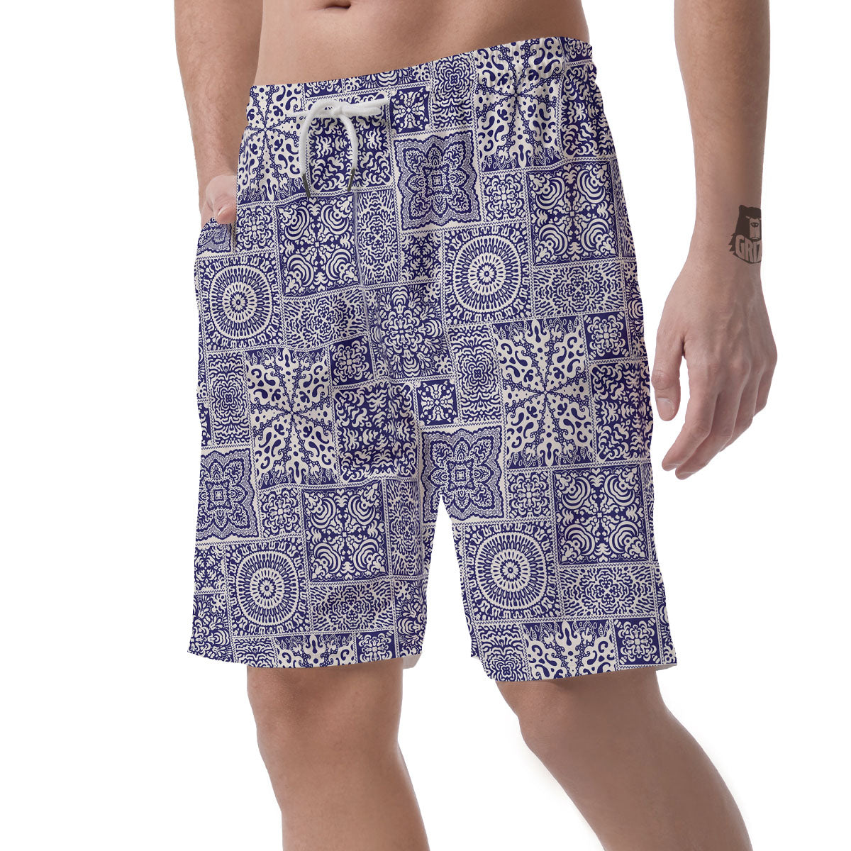 Mandala Patchwork Square Bohemian Print Pattern Men's Shorts-grizzshop