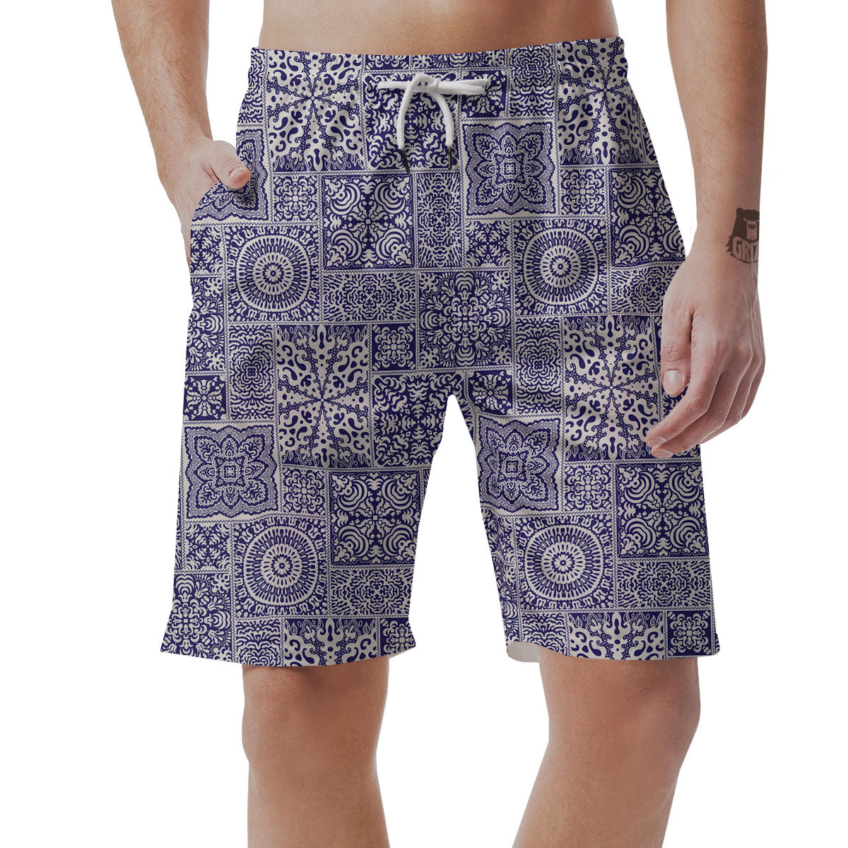 Mandala Patchwork Square Bohemian Print Pattern Men's Shorts-grizzshop