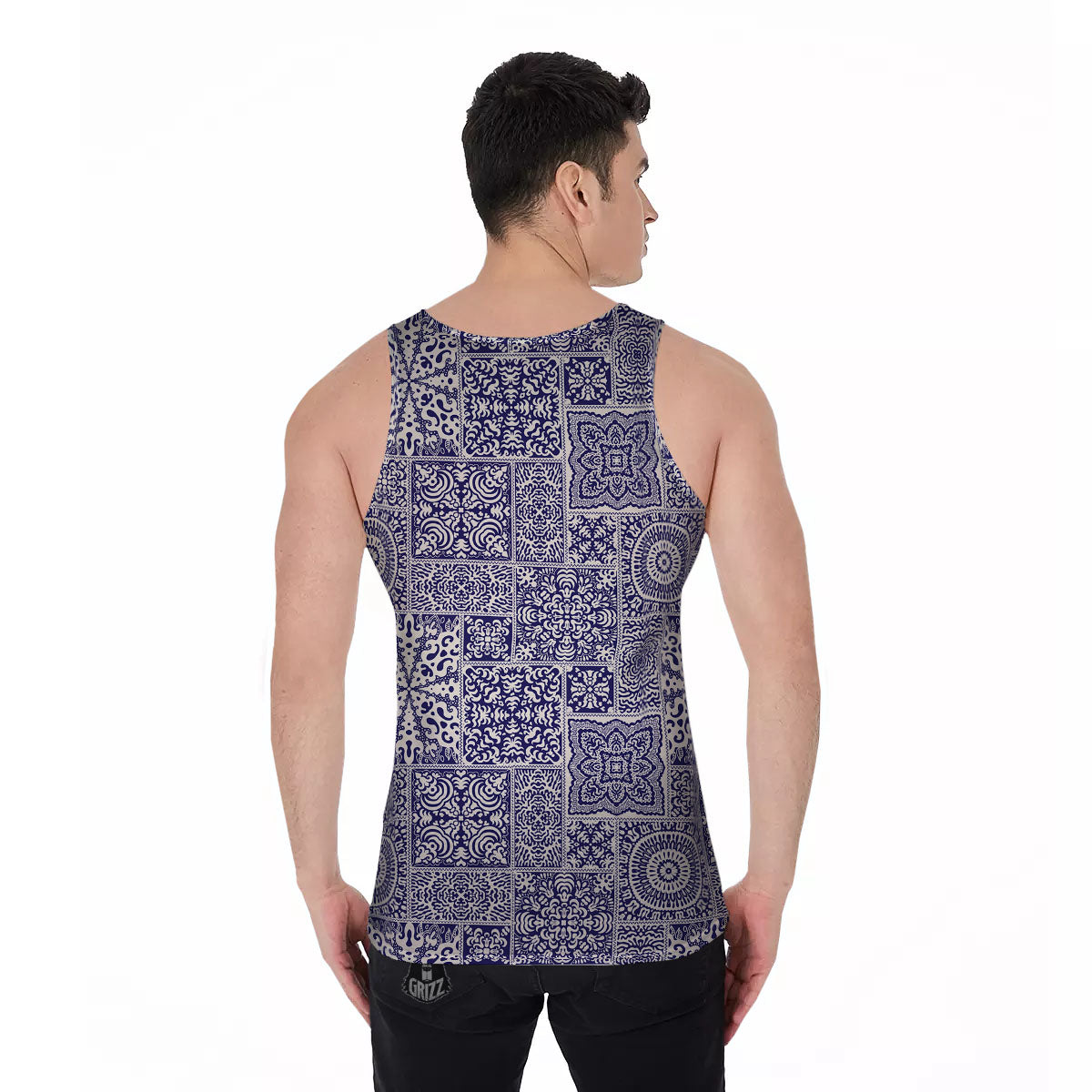 Mandala Patchwork Square Bohemian Print Pattern Men's Tank Top-grizzshop