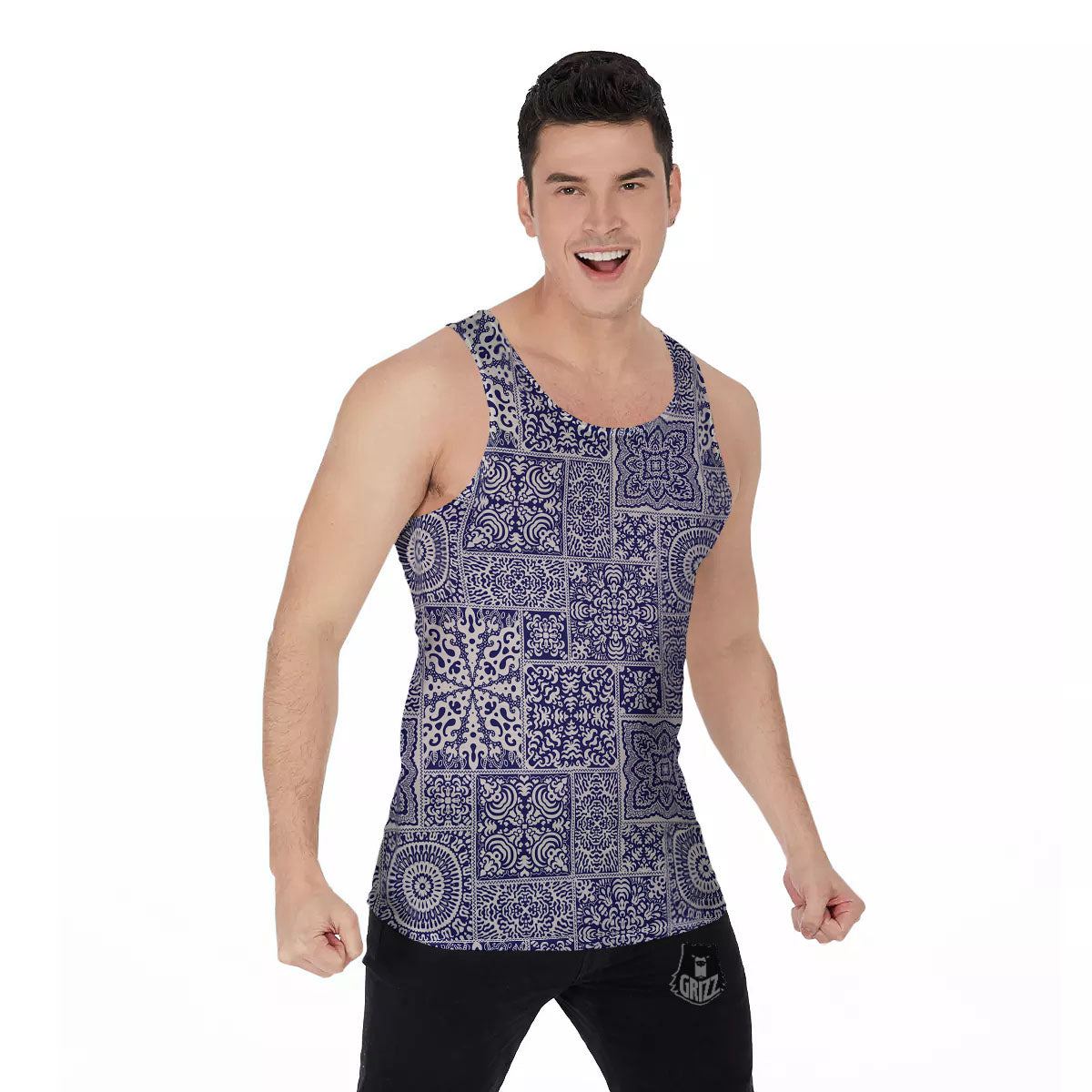 Mandala Patchwork Square Bohemian Print Pattern Men's Tank Top-grizzshop