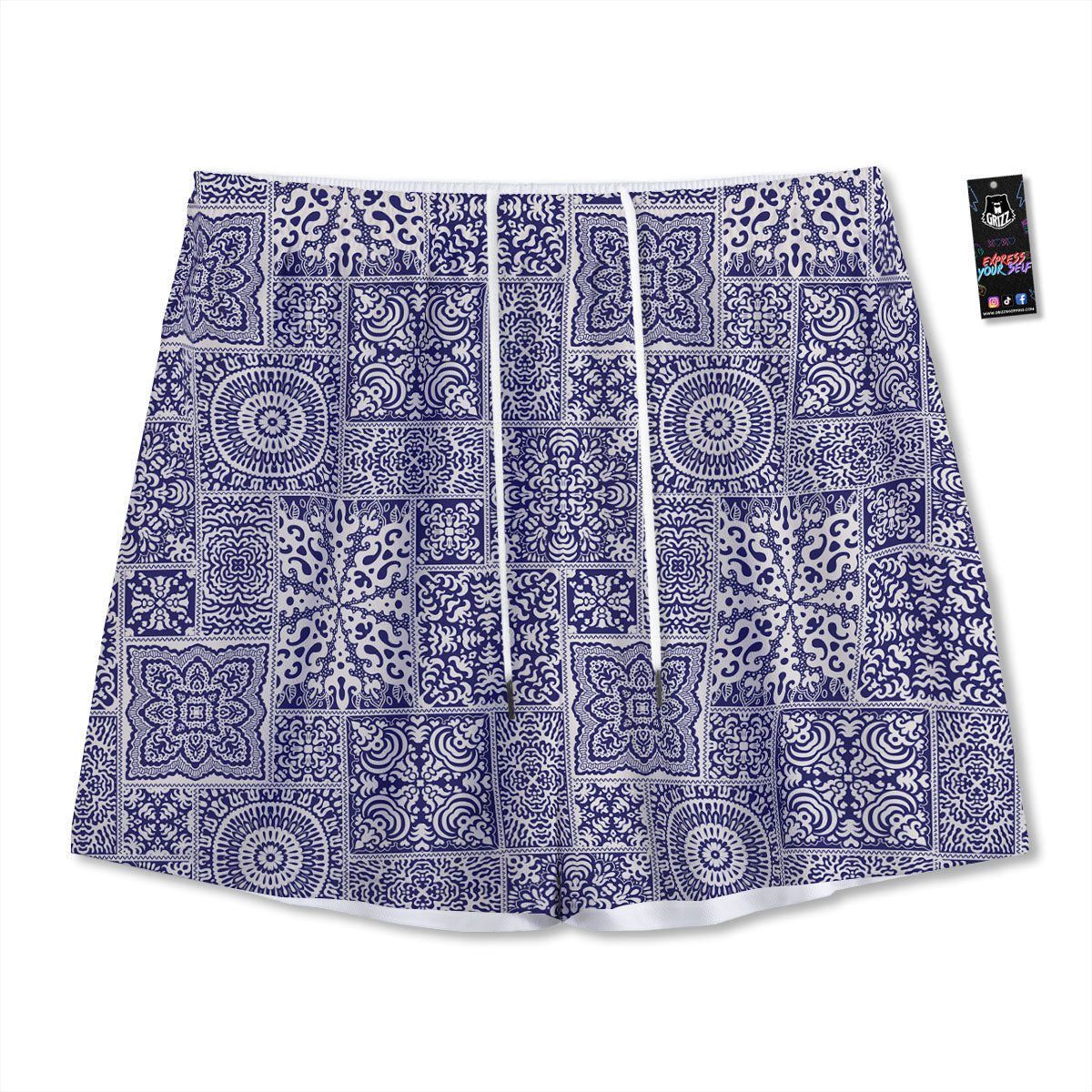 Mandala Patchwork Square Bohemian Print Pattern Mesh Shorts