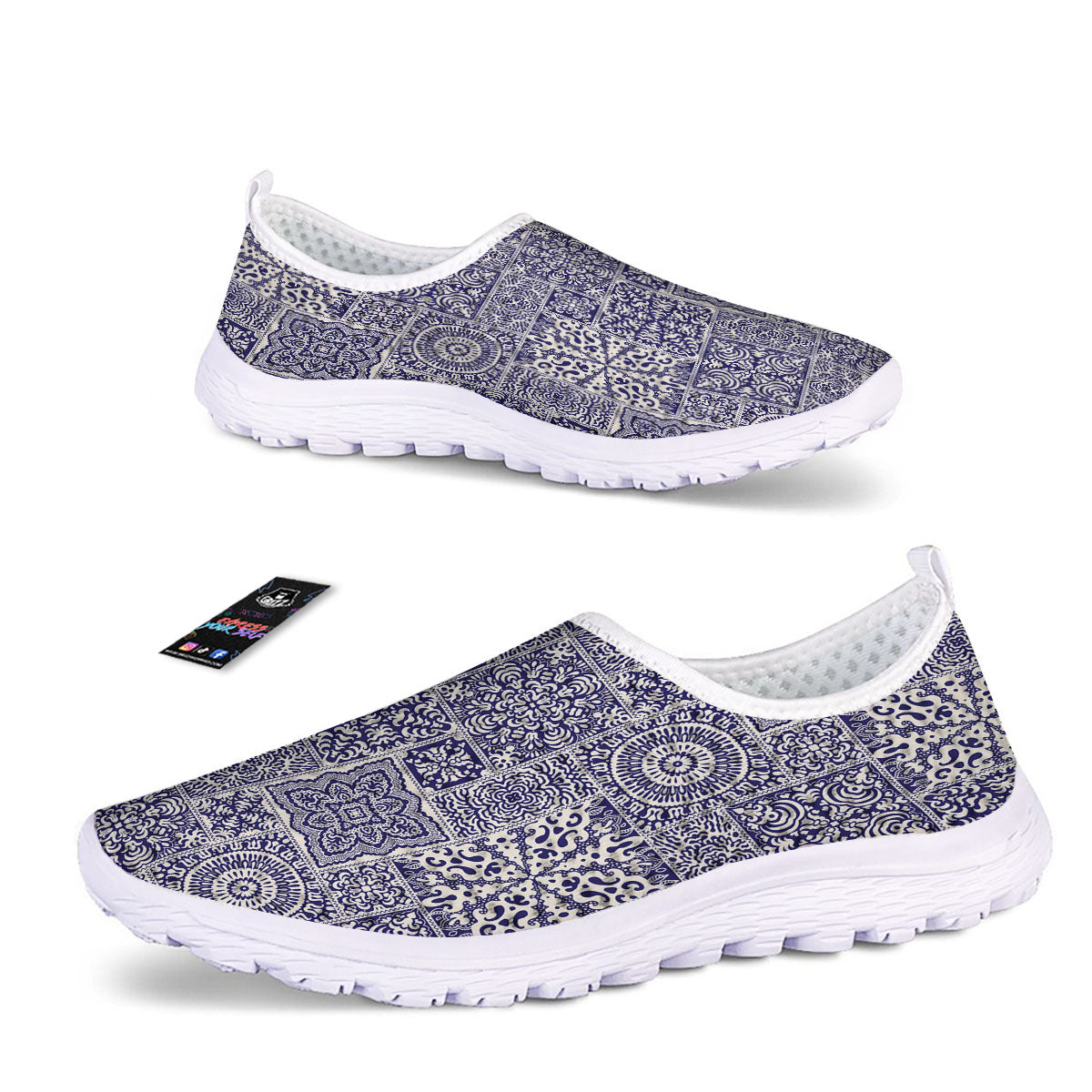 Mandala Patchwork Square Bohemian Print Pattern Nurse Shoes-grizzshop