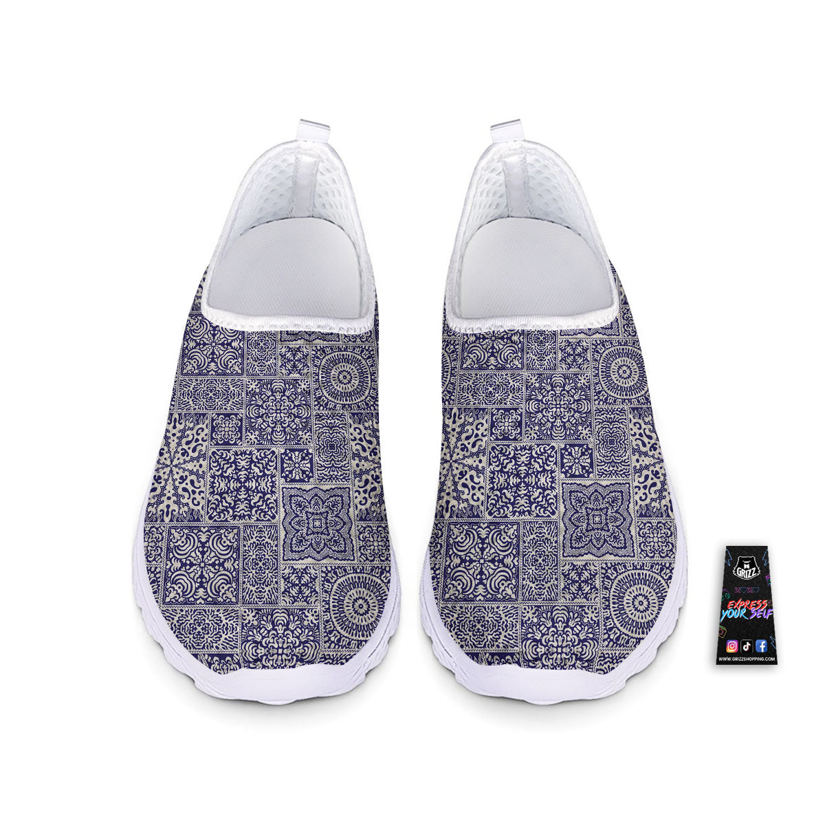 Mandala Patchwork Square Bohemian Print Pattern Nurse Shoes-grizzshop