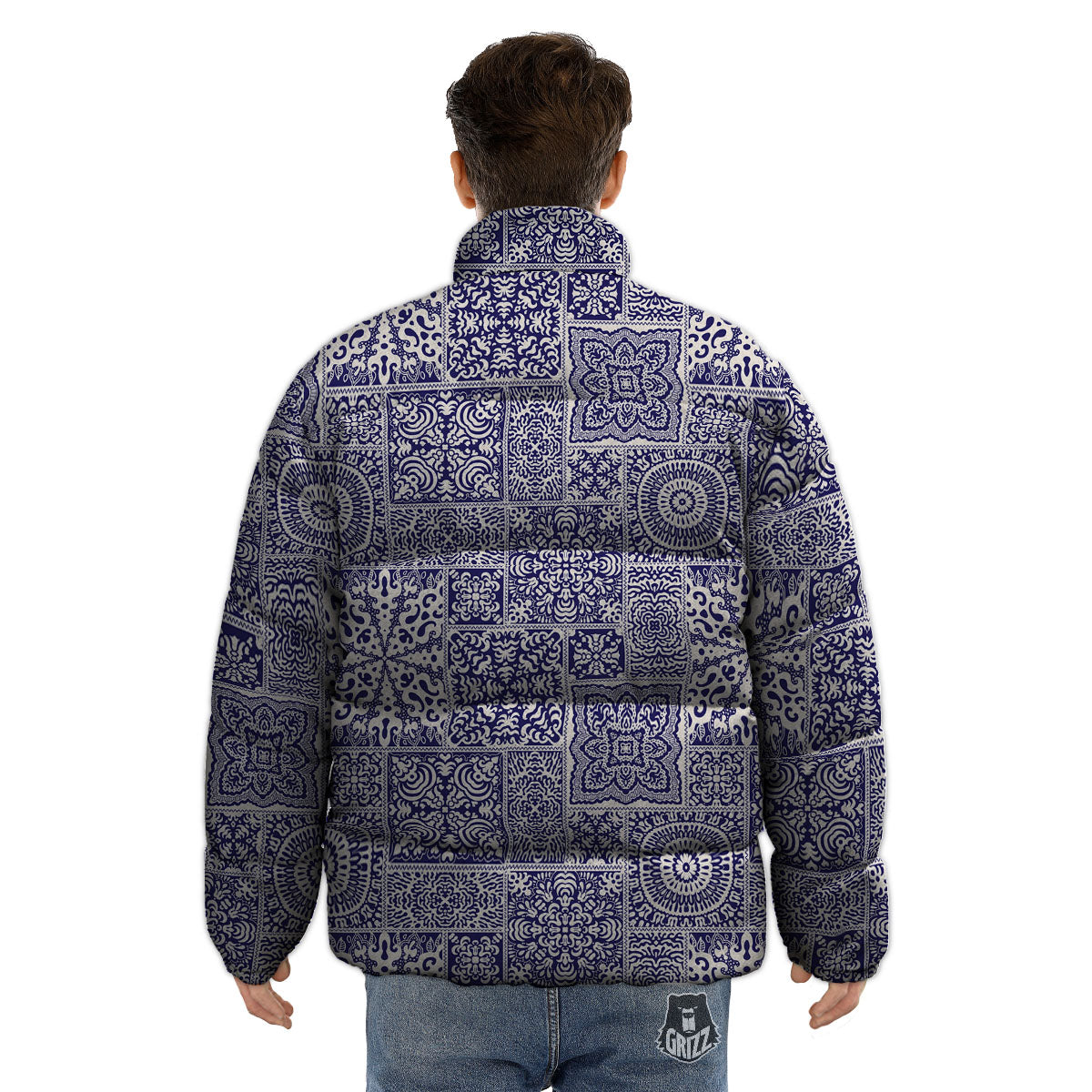 Mandala Patchwork Square Bohemian Print Pattern Puffer Jacket-grizzshop