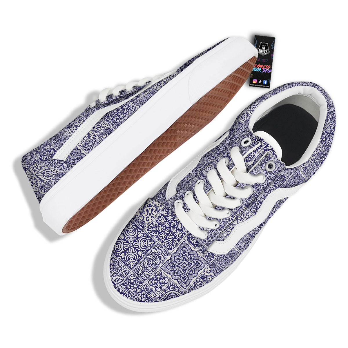 Mandala Patchwork Square Bohemian Print Pattern Skate Shoes-grizzshop