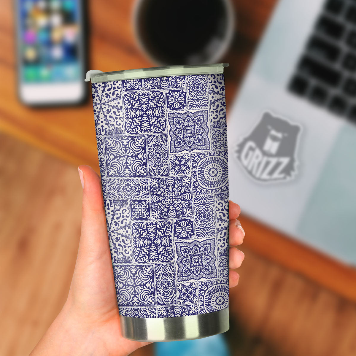 Mandala Patchwork Square Bohemian Print Pattern Tumbler-grizzshop