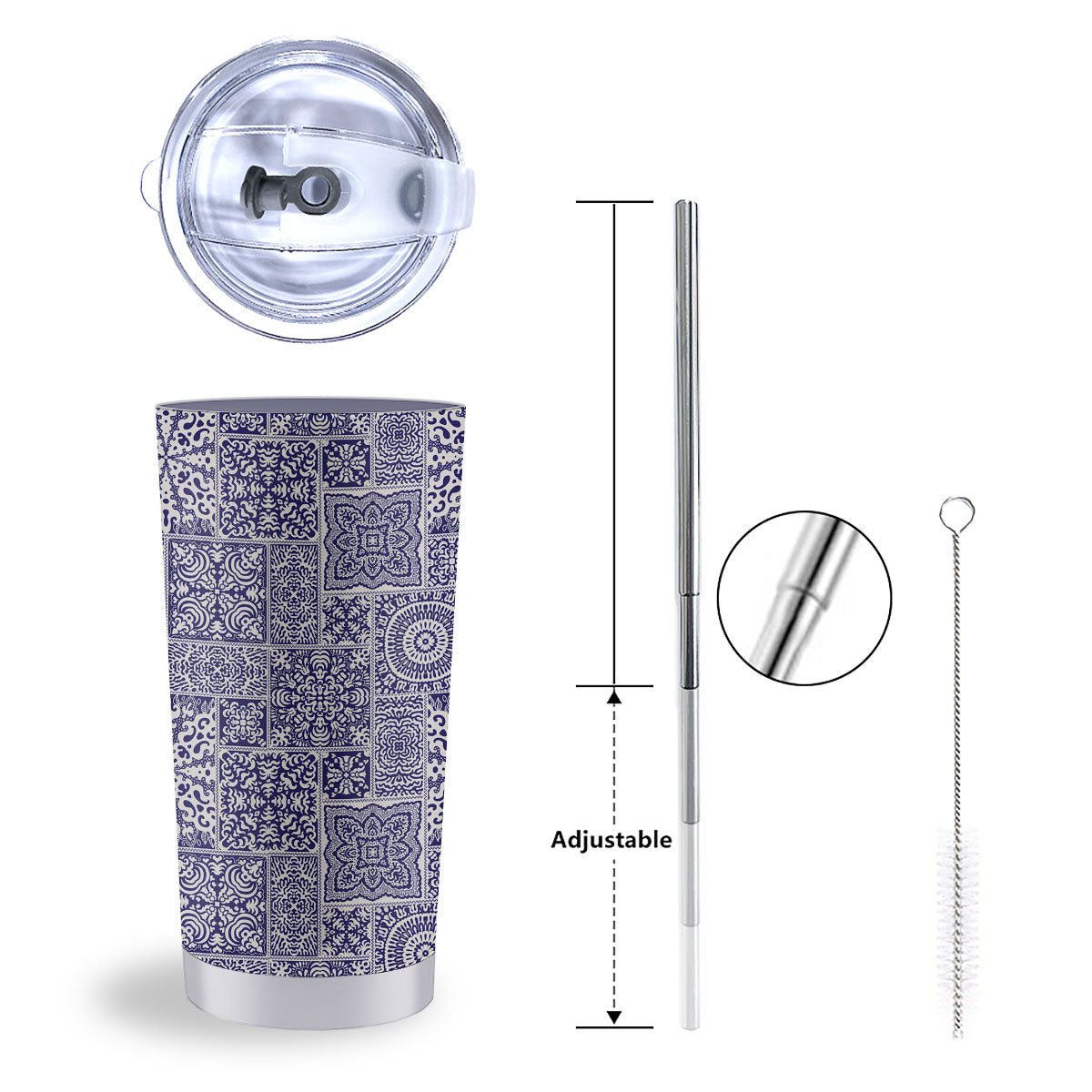 Mandala Patchwork Square Bohemian Print Pattern Tumbler-grizzshop