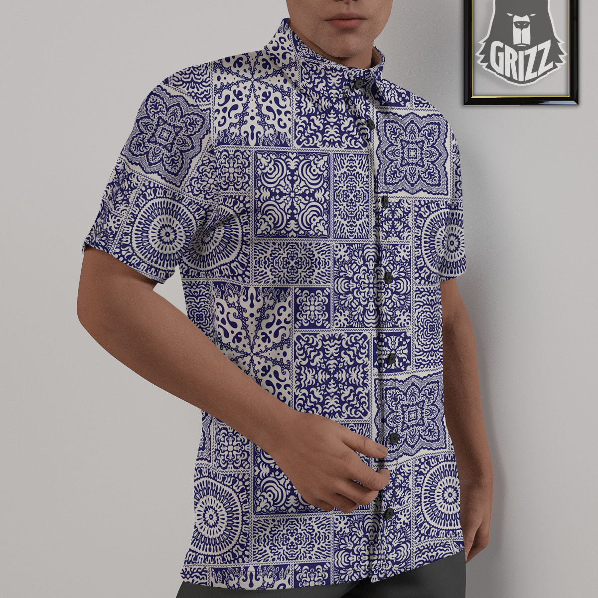Mandala Patchwork Square Bohemian Print Pattern Untucked Shirts-grizzshop