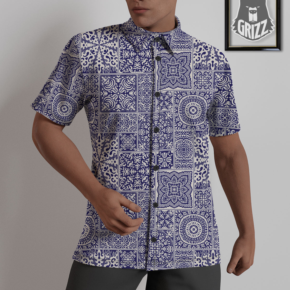 Mandala Patchwork Square Bohemian Print Pattern Untucked Shirts-grizzshop