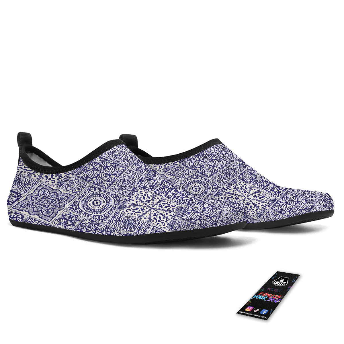 Mandala Patchwork Square Bohemian Print Pattern Water Shoes-grizzshop