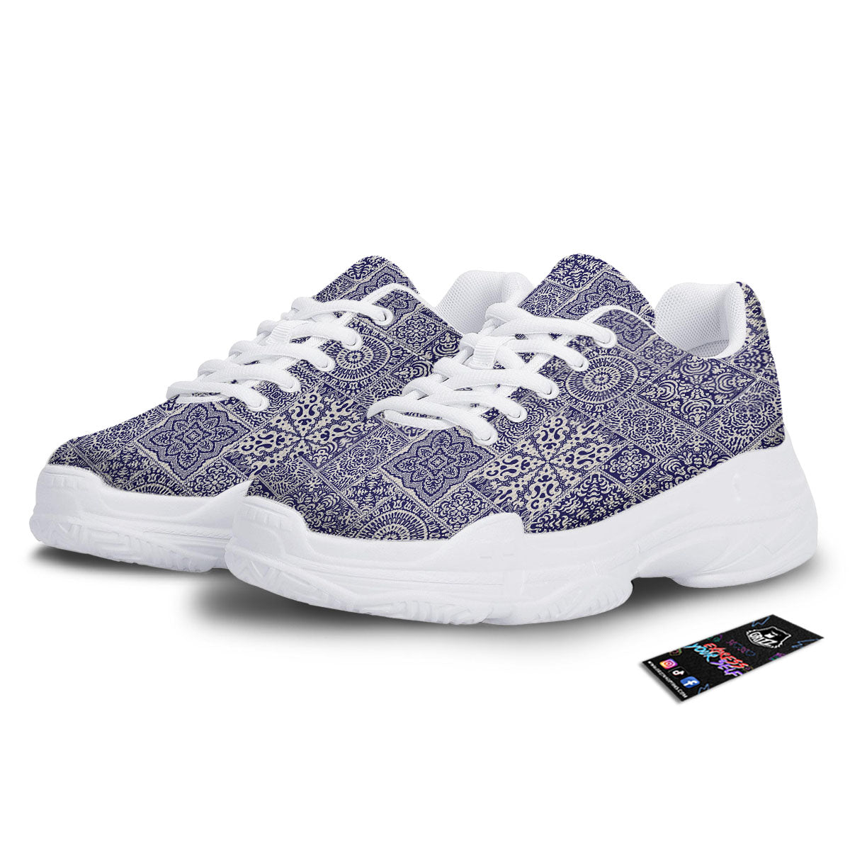 Mandala Patchwork Square Bohemian Print Pattern White Chunky Shoes-grizzshop