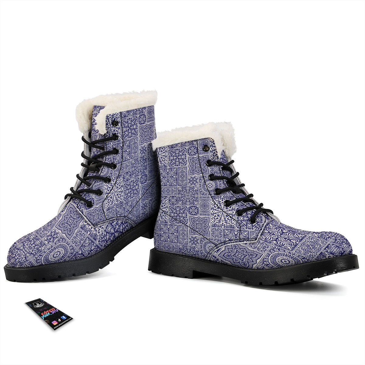 Mandala Patchwork Square Bohemian Print Pattern Winter Boots-grizzshop