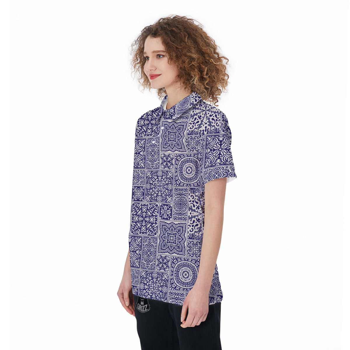 Mandala Patchwork Square Bohemian Print Pattern Women's Golf Shirts-grizzshop
