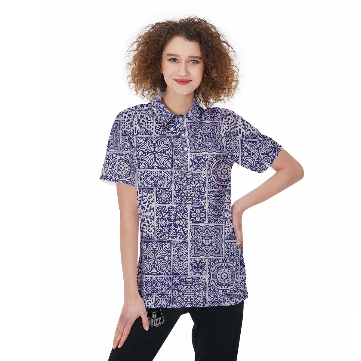 Mandala Patchwork Square Bohemian Print Pattern Women's Golf Shirts-grizzshop