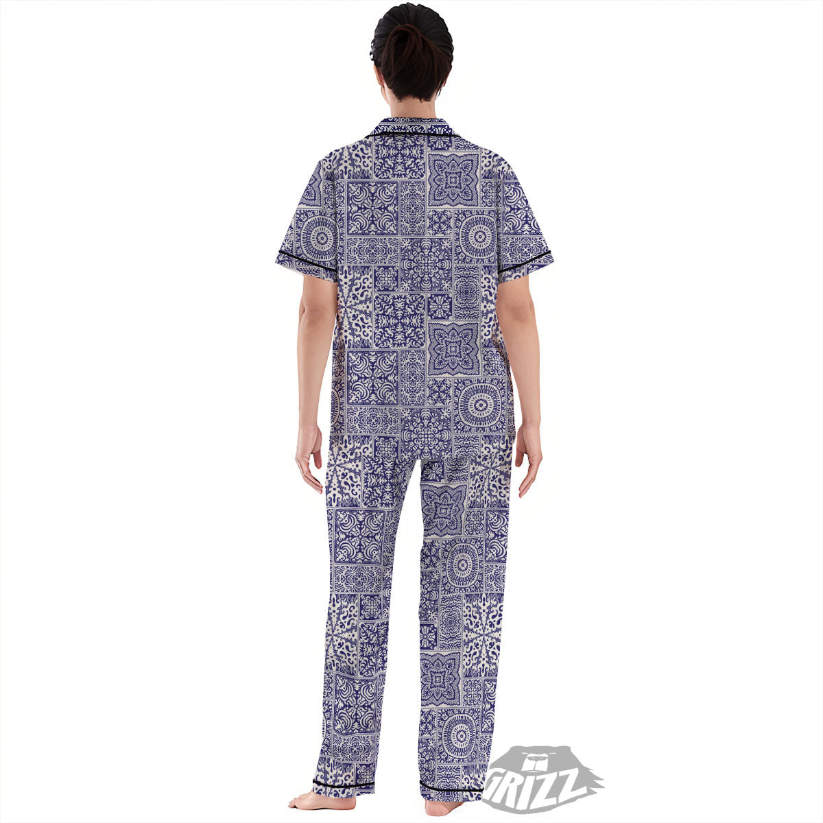Mandala Patchwork Square Bohemian Print Pattern Women's Pajamas Set-grizzshop