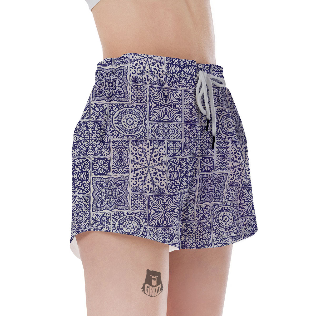 Mandala Patchwork Square Bohemian Print Pattern Women's Shorts-grizzshop