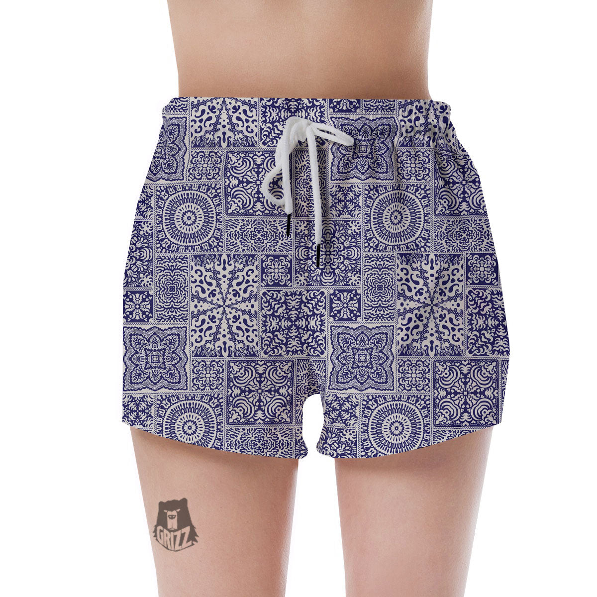 Mandala Patchwork Square Bohemian Print Pattern Women's Shorts-grizzshop