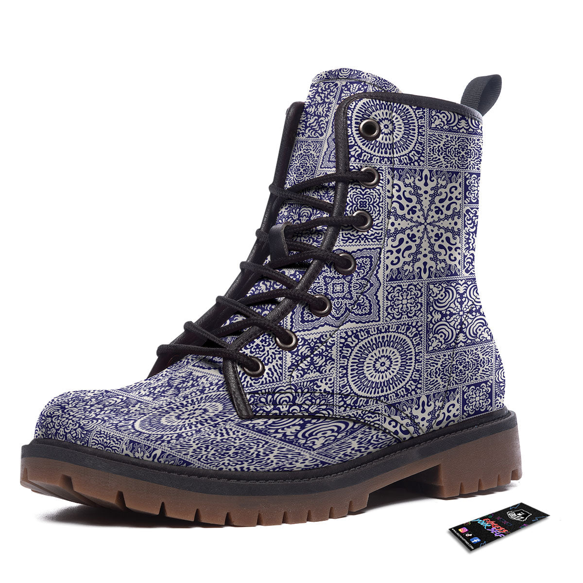 Mandala Patchwork Square Bohemian Print Pattern Work Boots-grizzshop