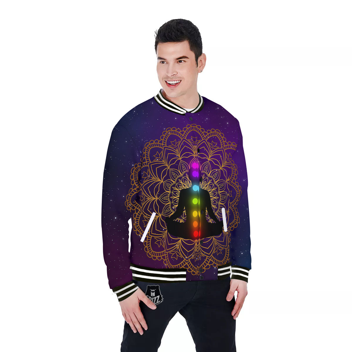 Mandala Seven Chakras Print Baseball Jacket-grizzshop