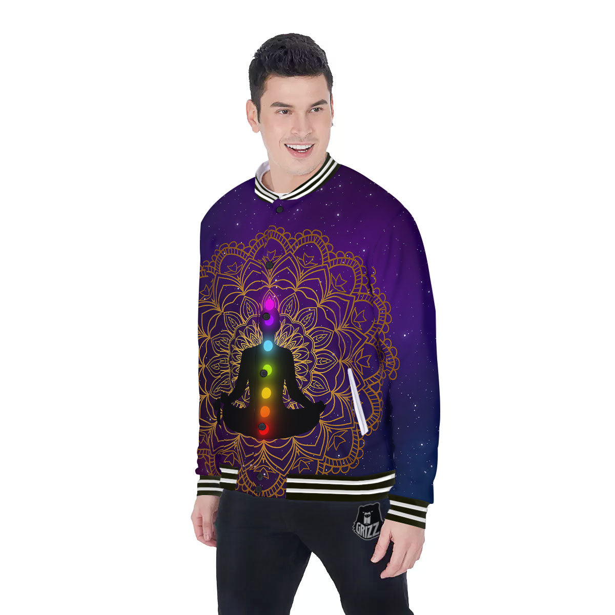 Mandala Seven Chakras Print Baseball Jacket-grizzshop