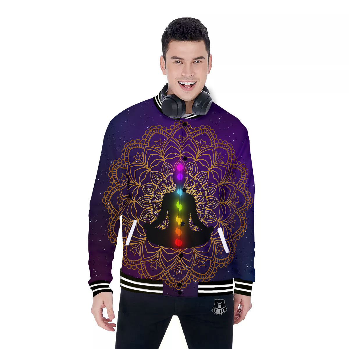 Mandala Seven Chakras Print Baseball Jacket-grizzshop