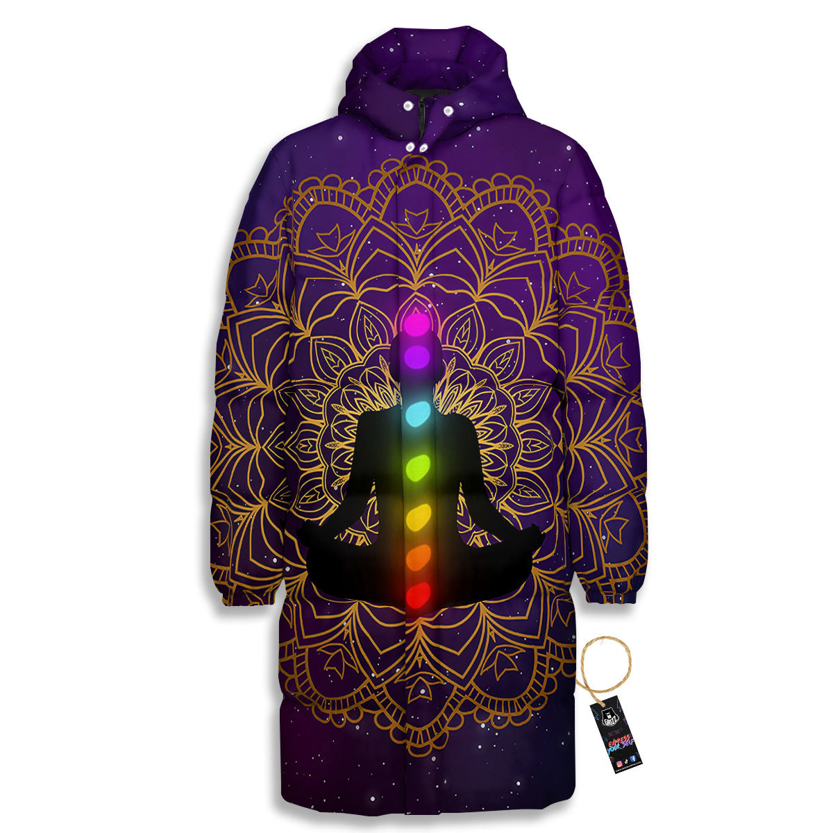 Mandala Seven Chakras Print Long Down Jacket-grizzshop