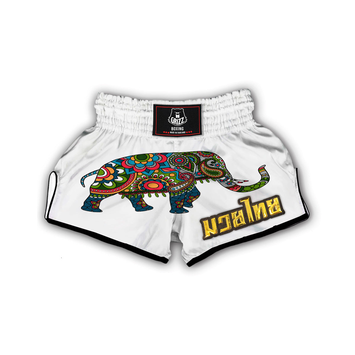 Mandala Silhouette Elephant Print Muay Thai Boxing Shorts-grizzshop