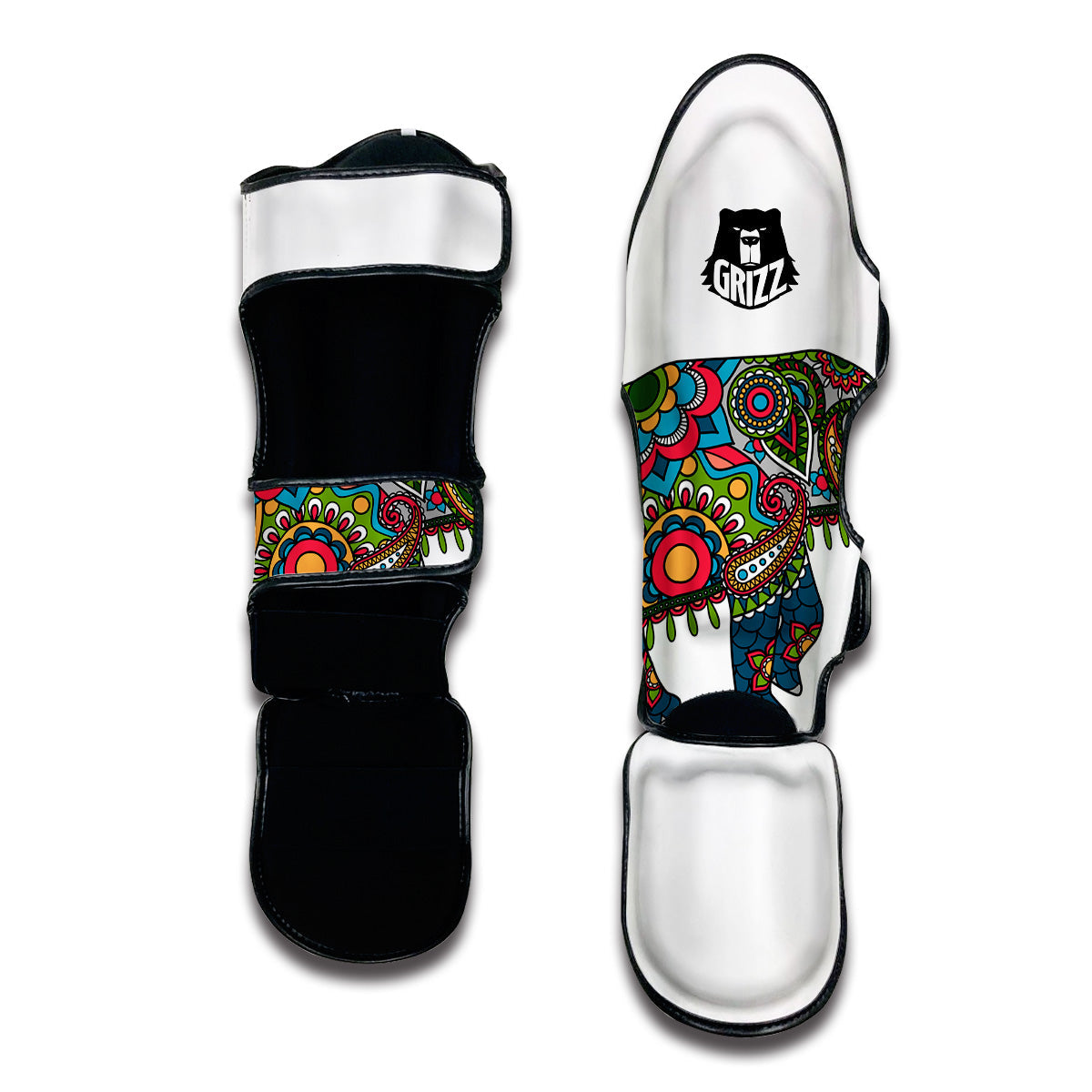 Mandala Silhouette Elephant Print Muay Thai Shin Guards-grizzshop