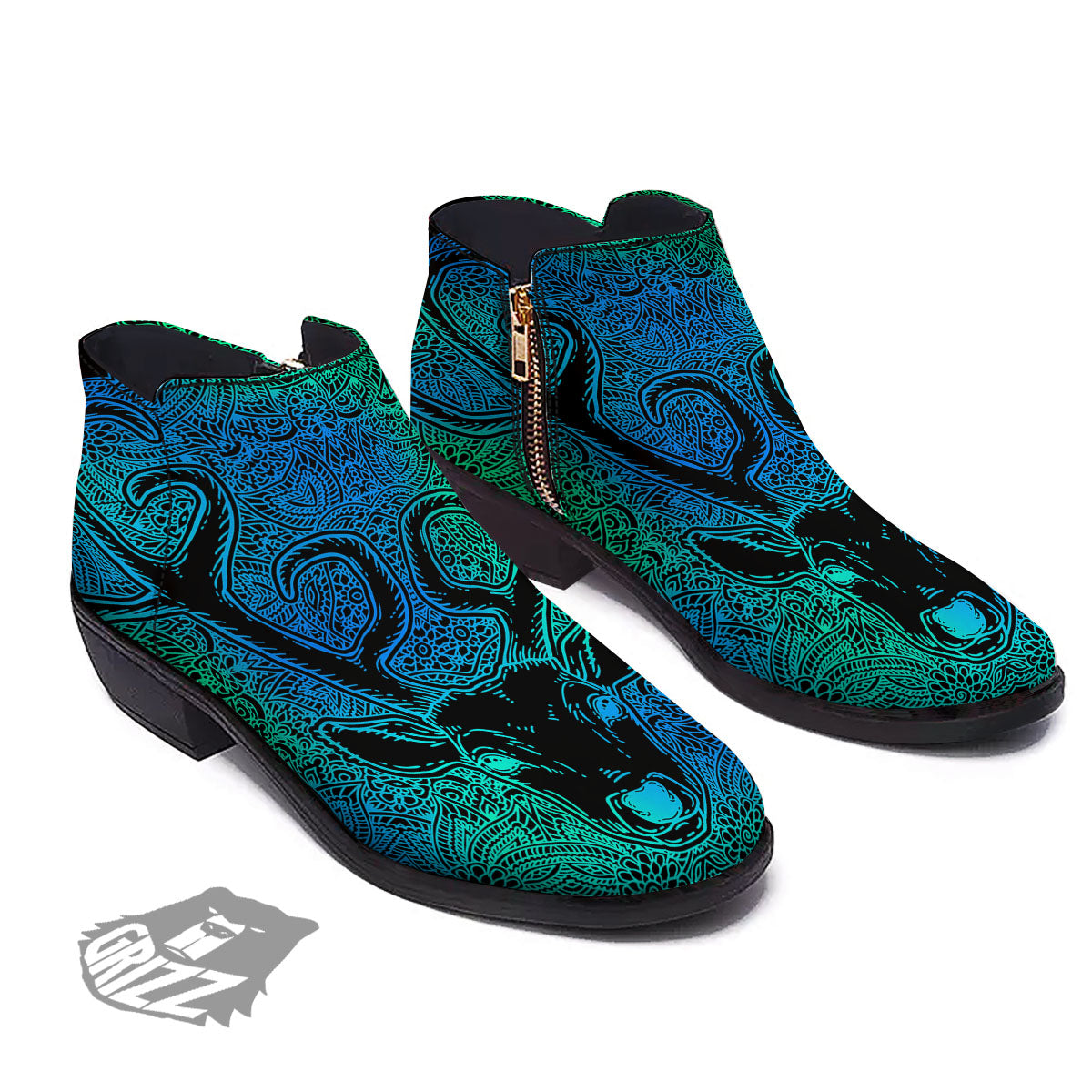 Mandala Spiritual Deer Print Ankle Boots-grizzshop