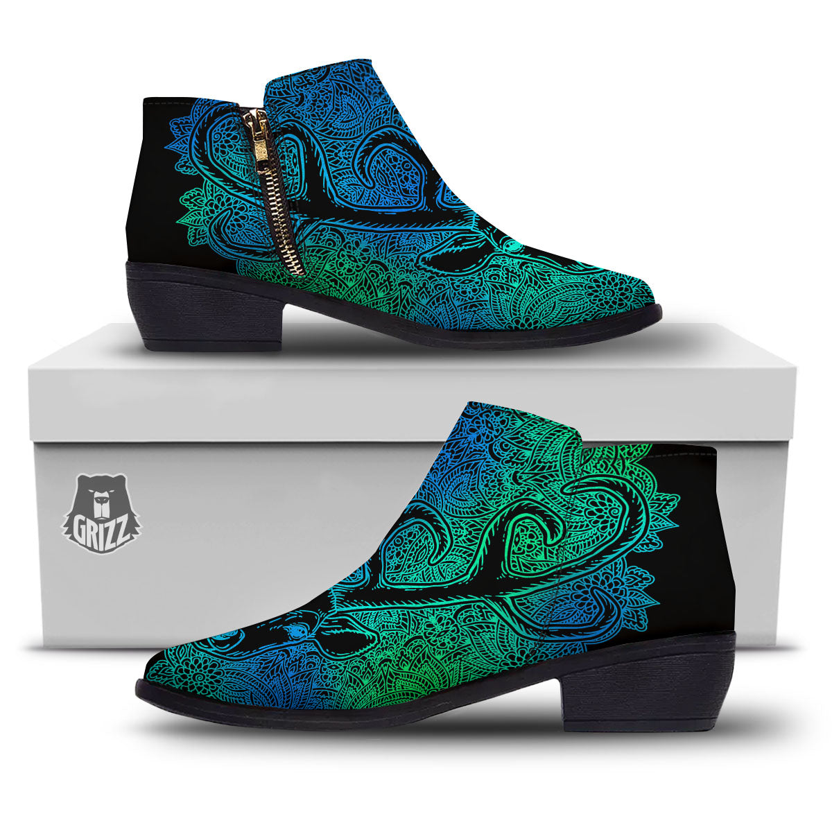 Mandala Spiritual Deer Print Ankle Boots-grizzshop