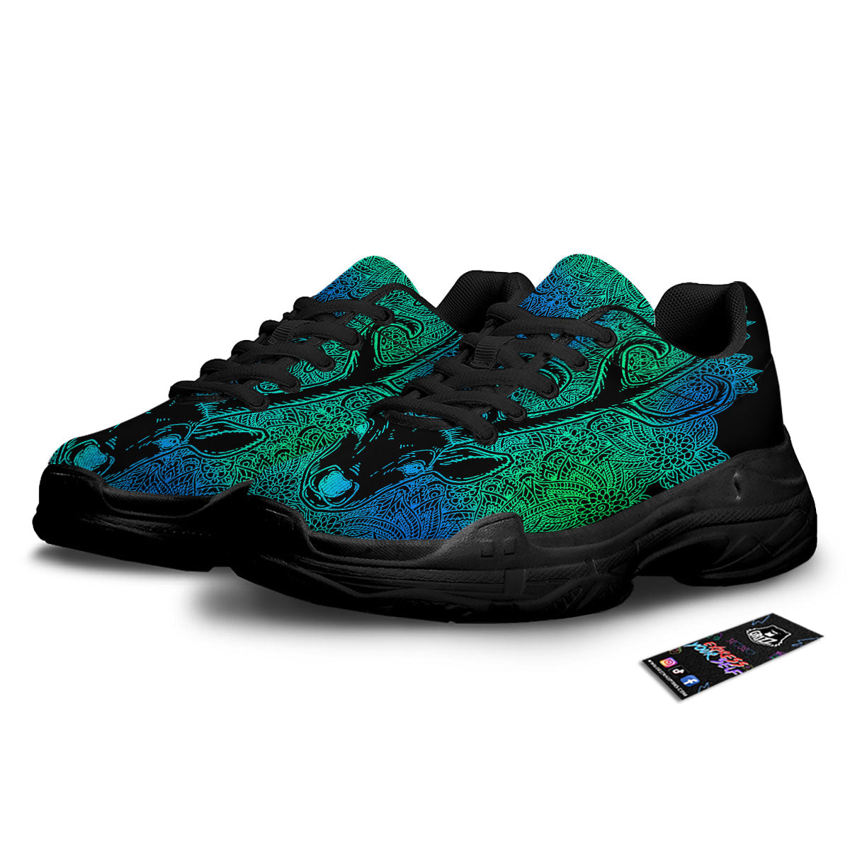 Mandala Spiritual Deer Print Black Chunky Shoes-grizzshop
