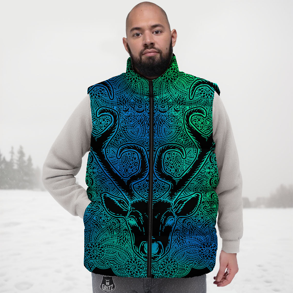 Mandala Spiritual Deer Print Down Vest