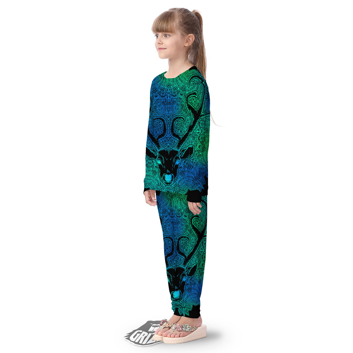Mandala Spiritual Deer Print Kid's Pajamas-grizzshop