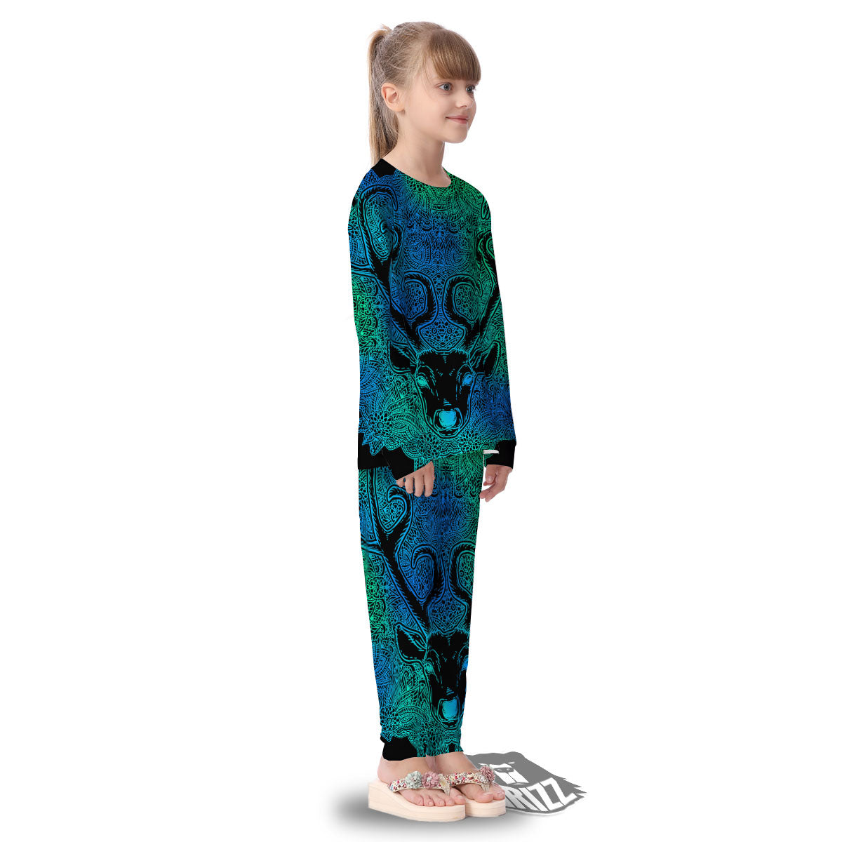 Mandala Spiritual Deer Print Kid's Pajamas-grizzshop