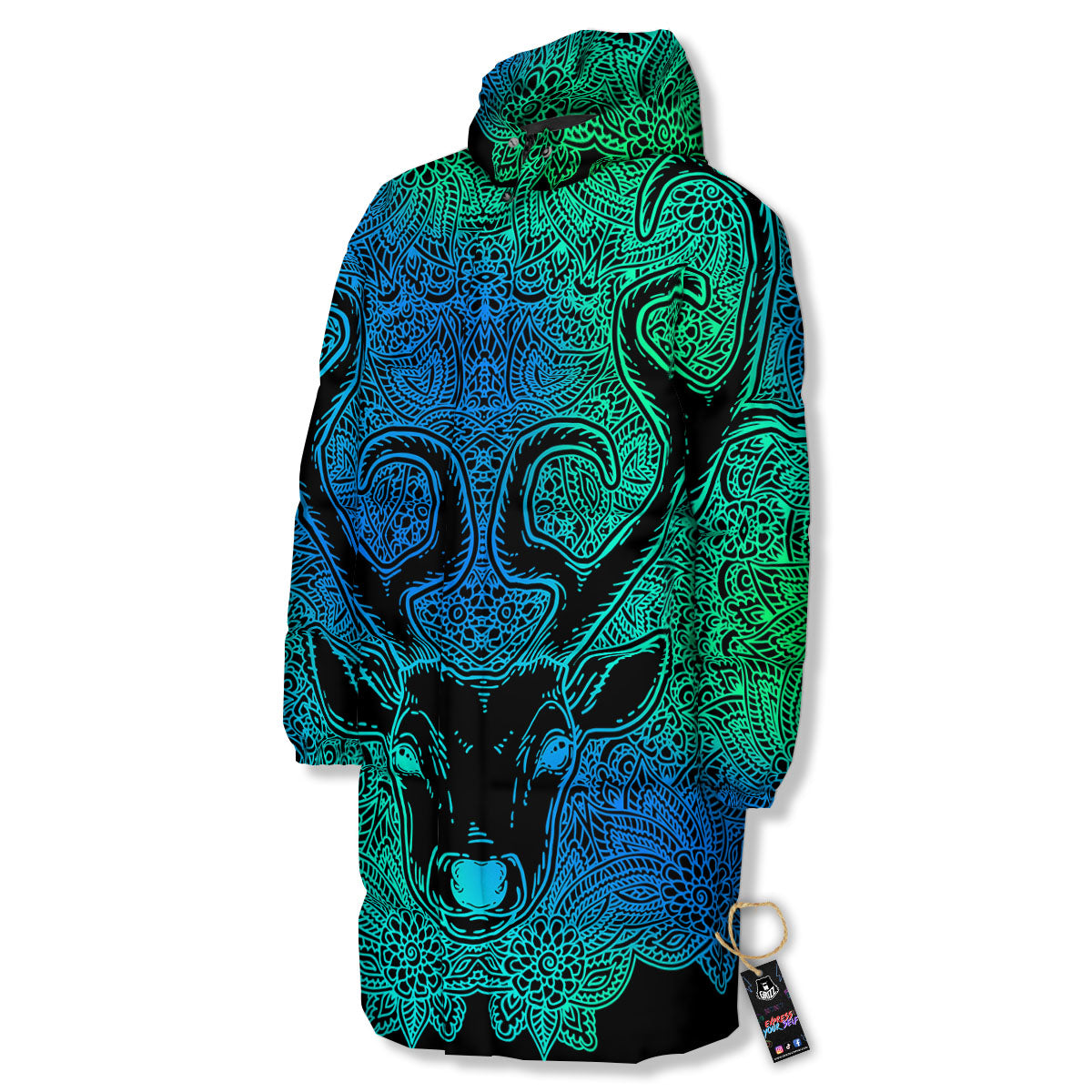 Mandala Spiritual Deer Print Long Down Jacket-grizzshop