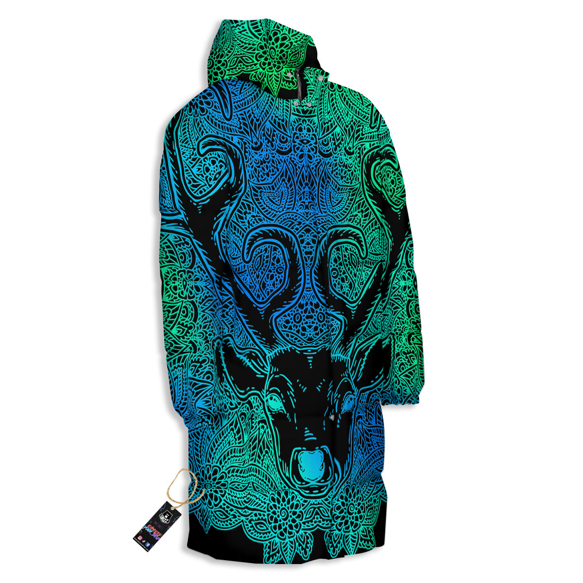 Mandala Spiritual Deer Print Long Down Jacket-grizzshop