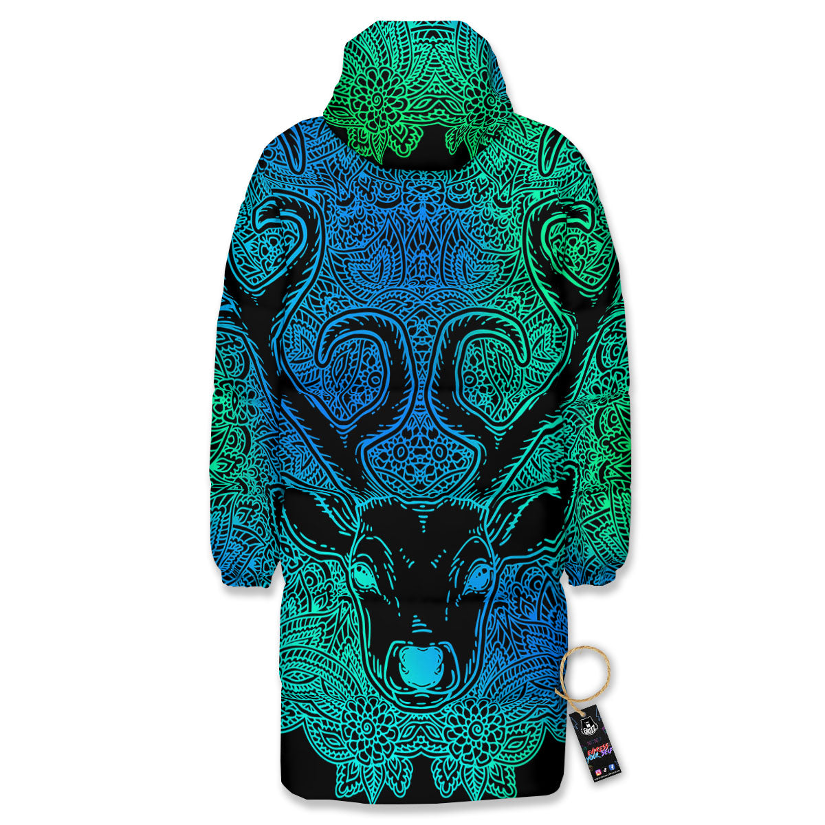 Mandala Spiritual Deer Print Long Down Jacket-grizzshop