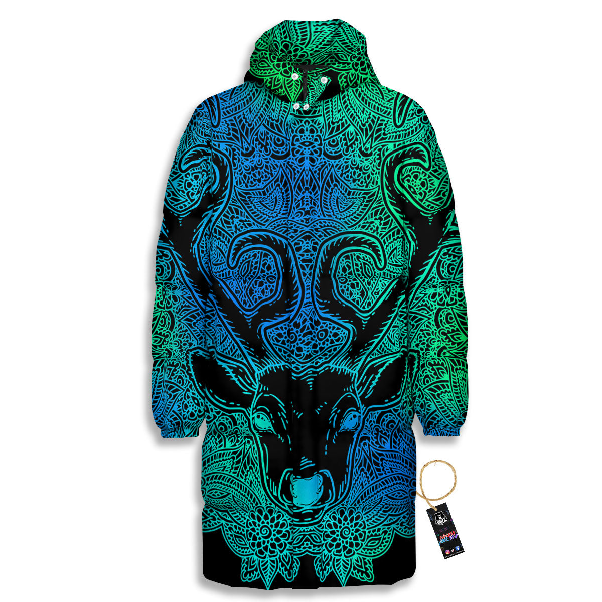 Mandala Spiritual Deer Print Long Down Jacket-grizzshop
