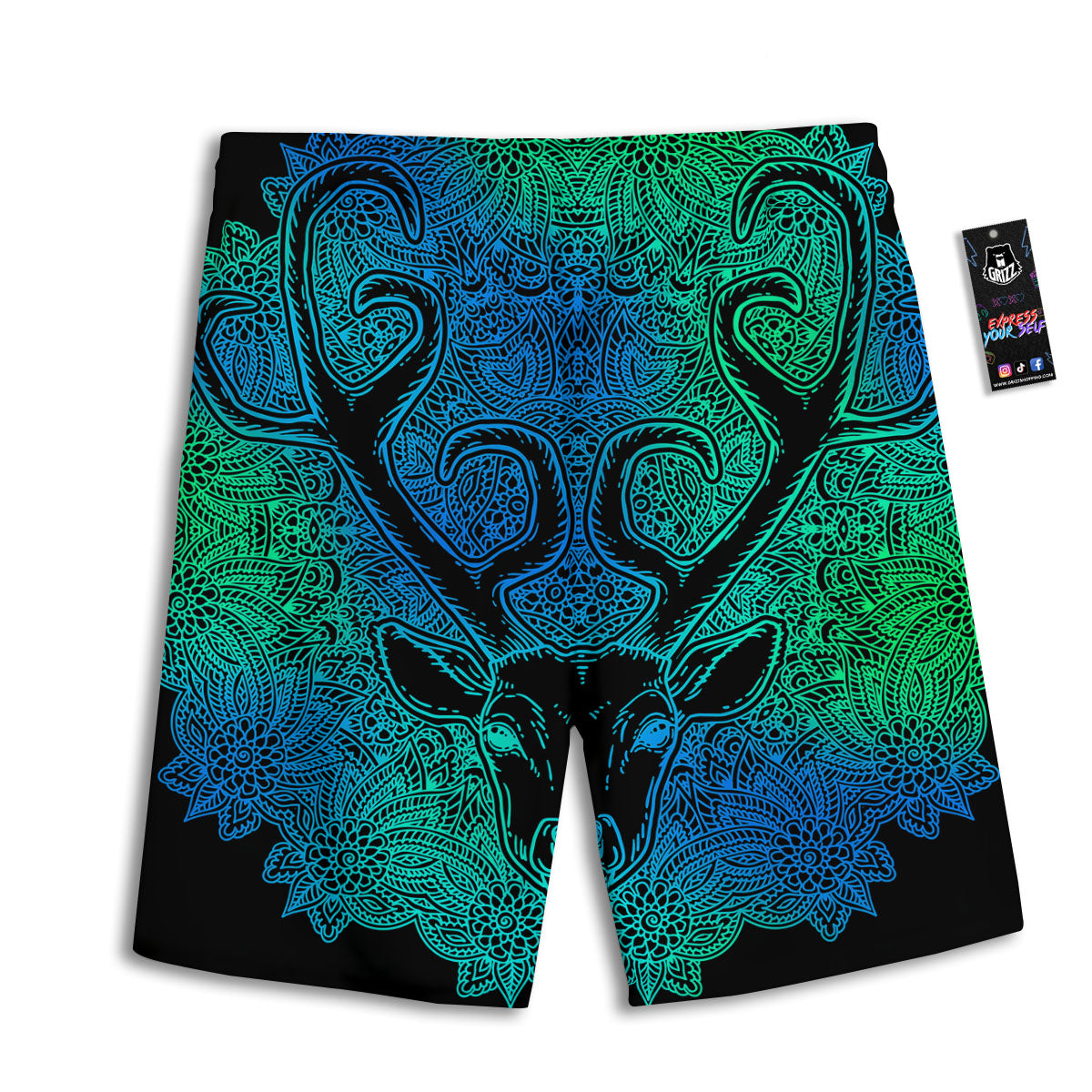 Mandala Spiritual Deer Print Men's Athletic Shorts