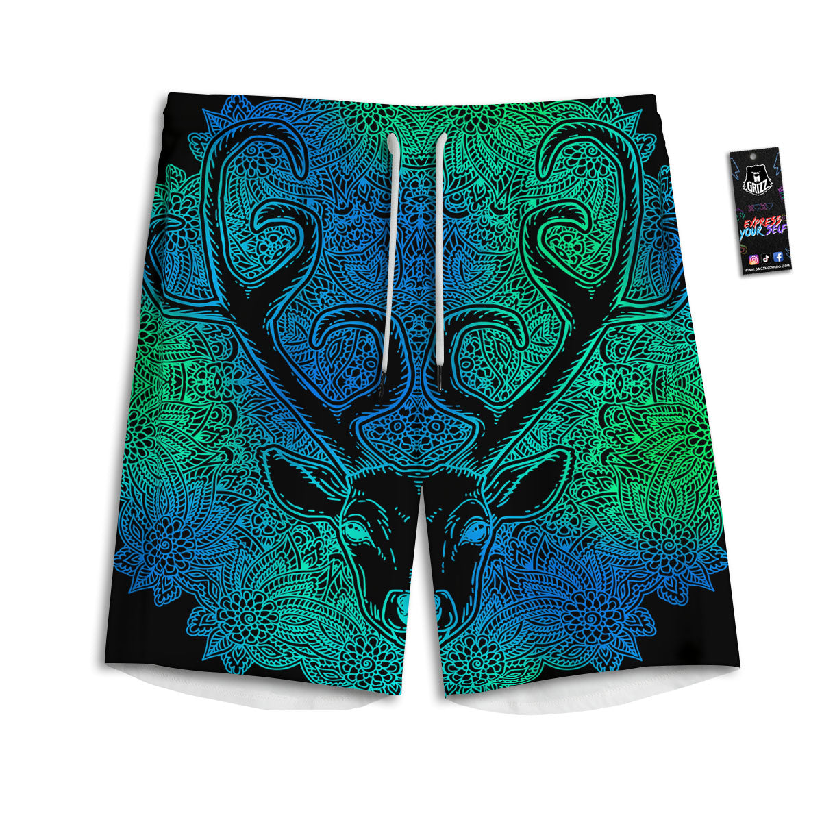 Mandala Spiritual Deer Print Men's Athletic Shorts