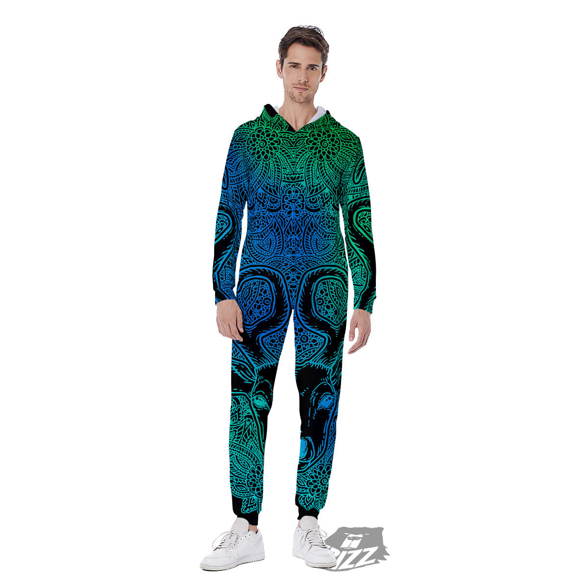 Mandala Spiritual Deer Print Men's Jumpsuit-grizzshop