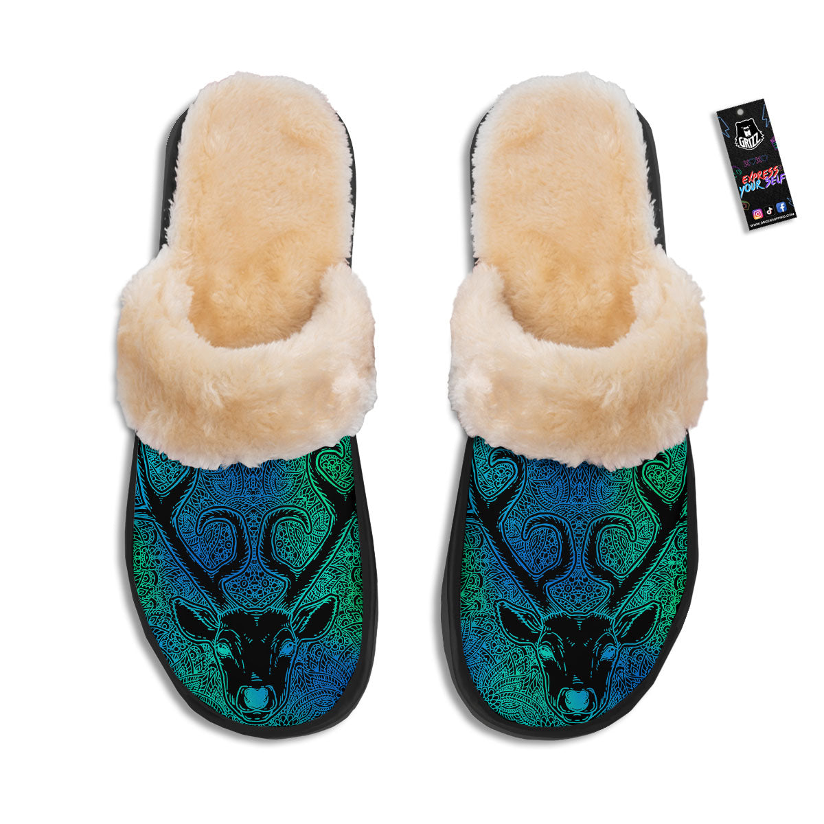 Mandala Spiritual Deer Print Slippers-grizzshop