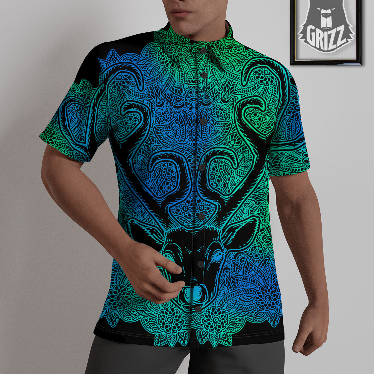 Mandala Spiritual Deer Print Untucked Shirts-grizzshop