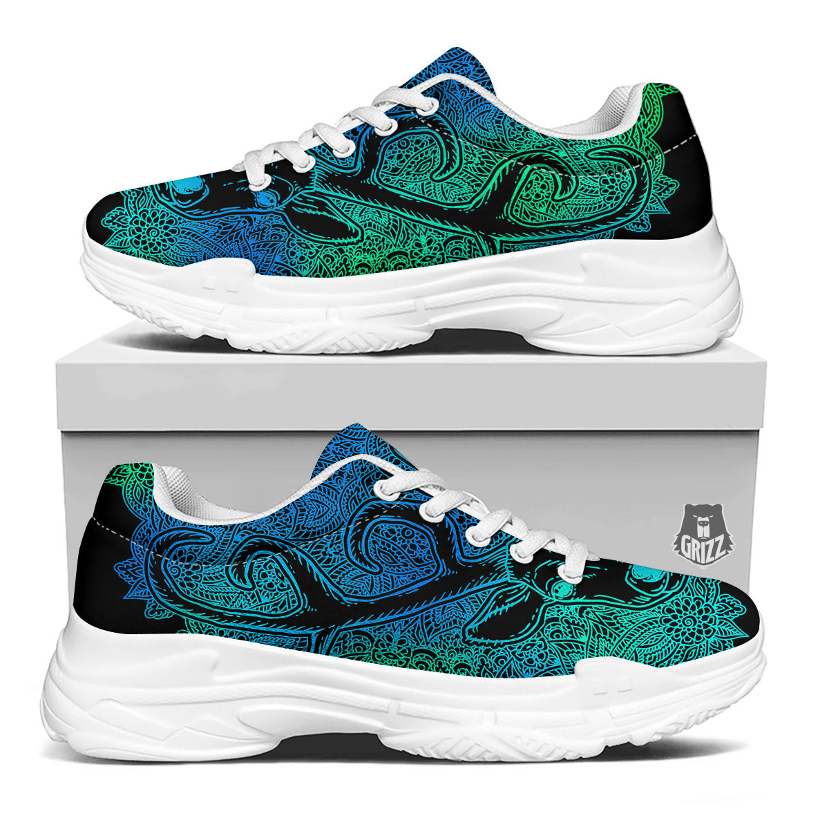 Mandala Spiritual Deer Print White Chunky Shoes-grizzshop