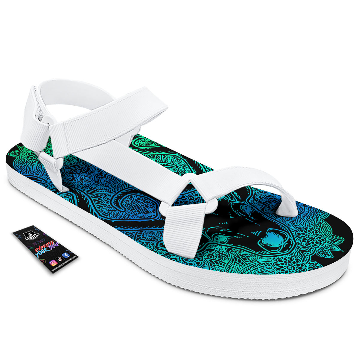 Mandala Spiritual Deer Print White Open Toe Sandals-grizzshop