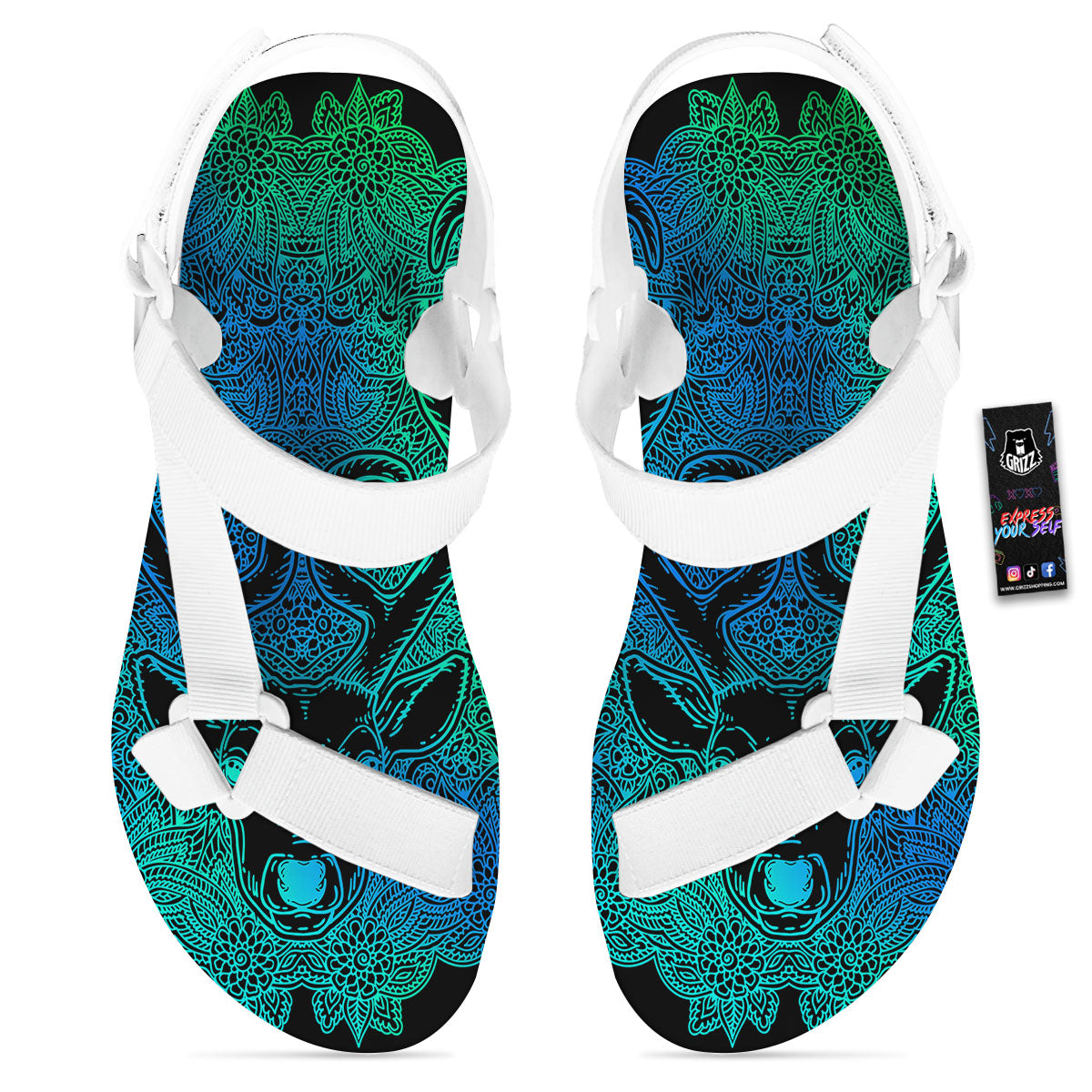 Mandala Spiritual Deer Print White Open Toe Sandals-grizzshop