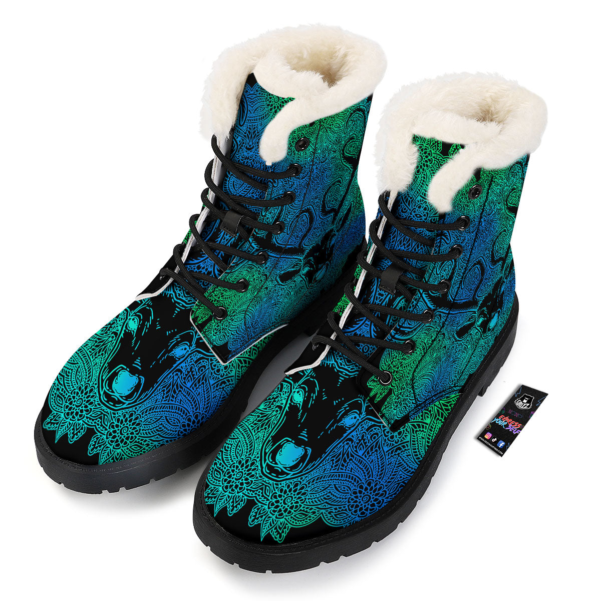 Mandala Spiritual Deer Print Winter Boots-grizzshop