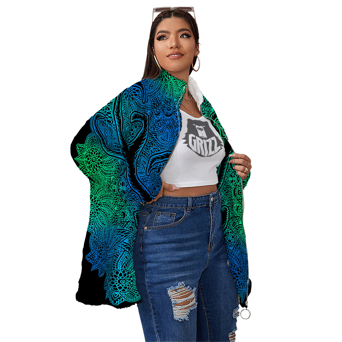 Mandala Spiritual Deer Print Women's Sherpa Jacket-grizzshop